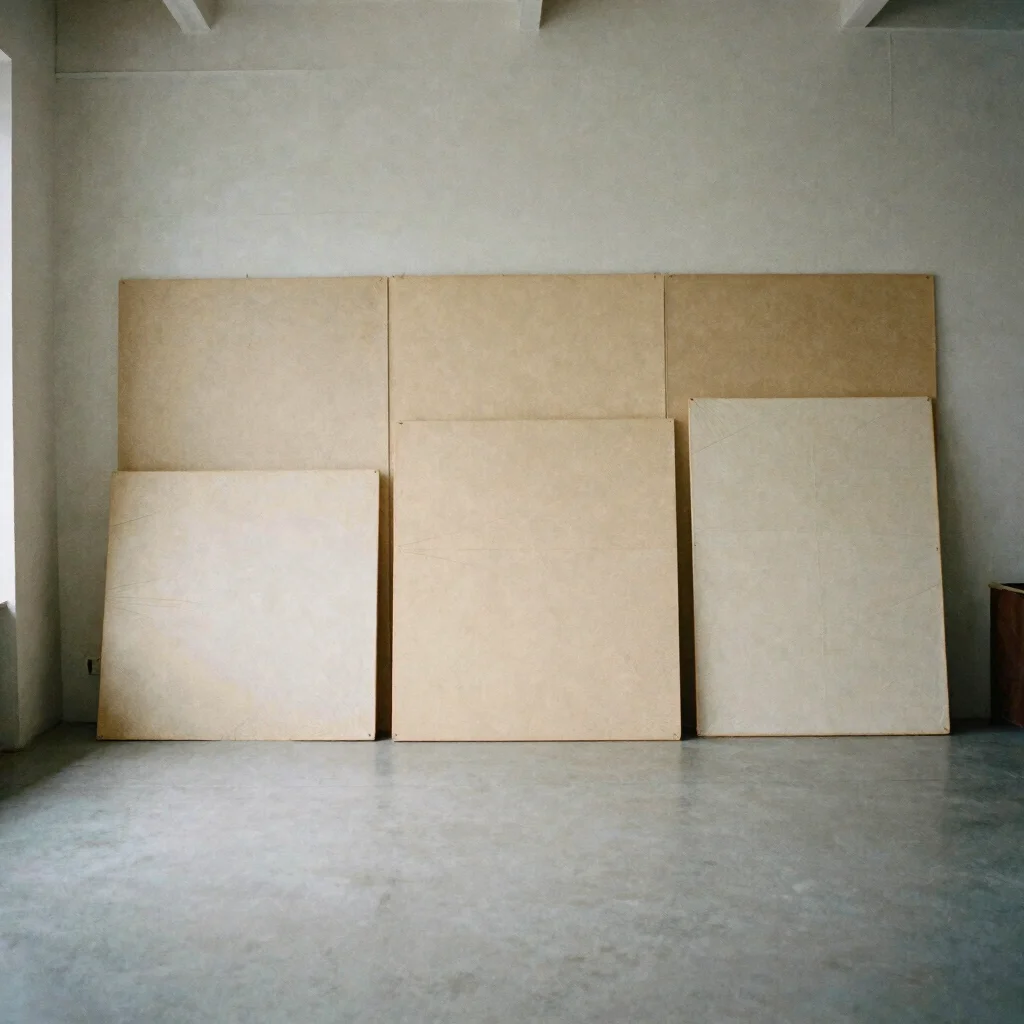 Quiet environmental view of a layered studio space with fabric pa