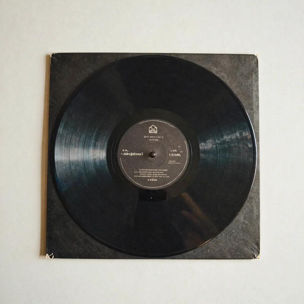 Editorial still life of a vinyl sleeve on a warm off-white surfac